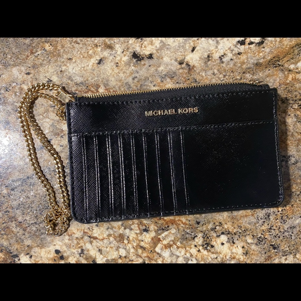 Michael Kors black wallet with gold chain